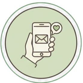 Illustration of a hand holding a smartphone with an email icon on the screen and a heart symbol.