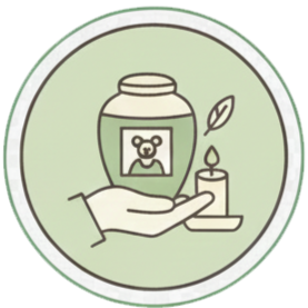 Hand holding a jar with a mouse illustration, a leaf, and a small candle