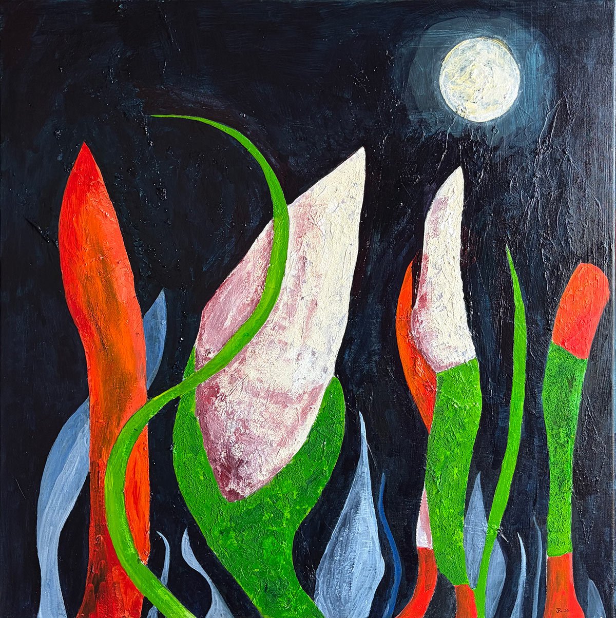 Night Garden - Acrylic and sand on canvas 80x80 cm