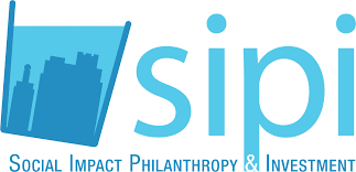Logo with the word 'sipi' in blue, with a city skyline and the words 'Social Impact Philanthropy & Investment' underneath.