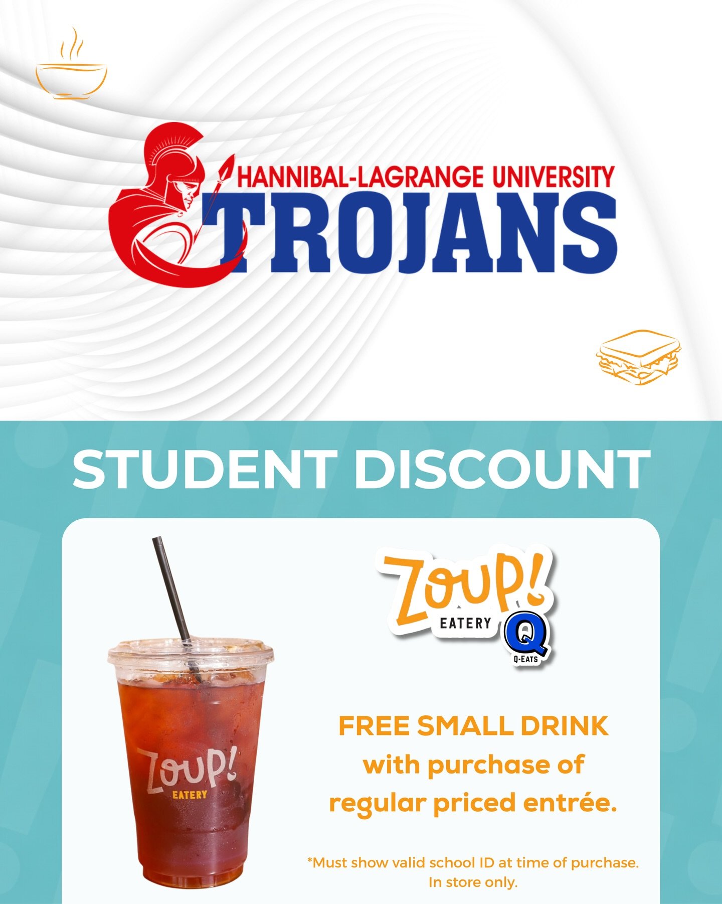 🎓 Hey Hannibal-LaGrange University Trojans&mdash;show your student ID and score a FREE small drink 🥤 with the purchase of a regular-priced entr&eacute;e. 🌯

Fuel up between classes, practices, or game days at Pancheros! ❤️💙

📍 In-store only. | S