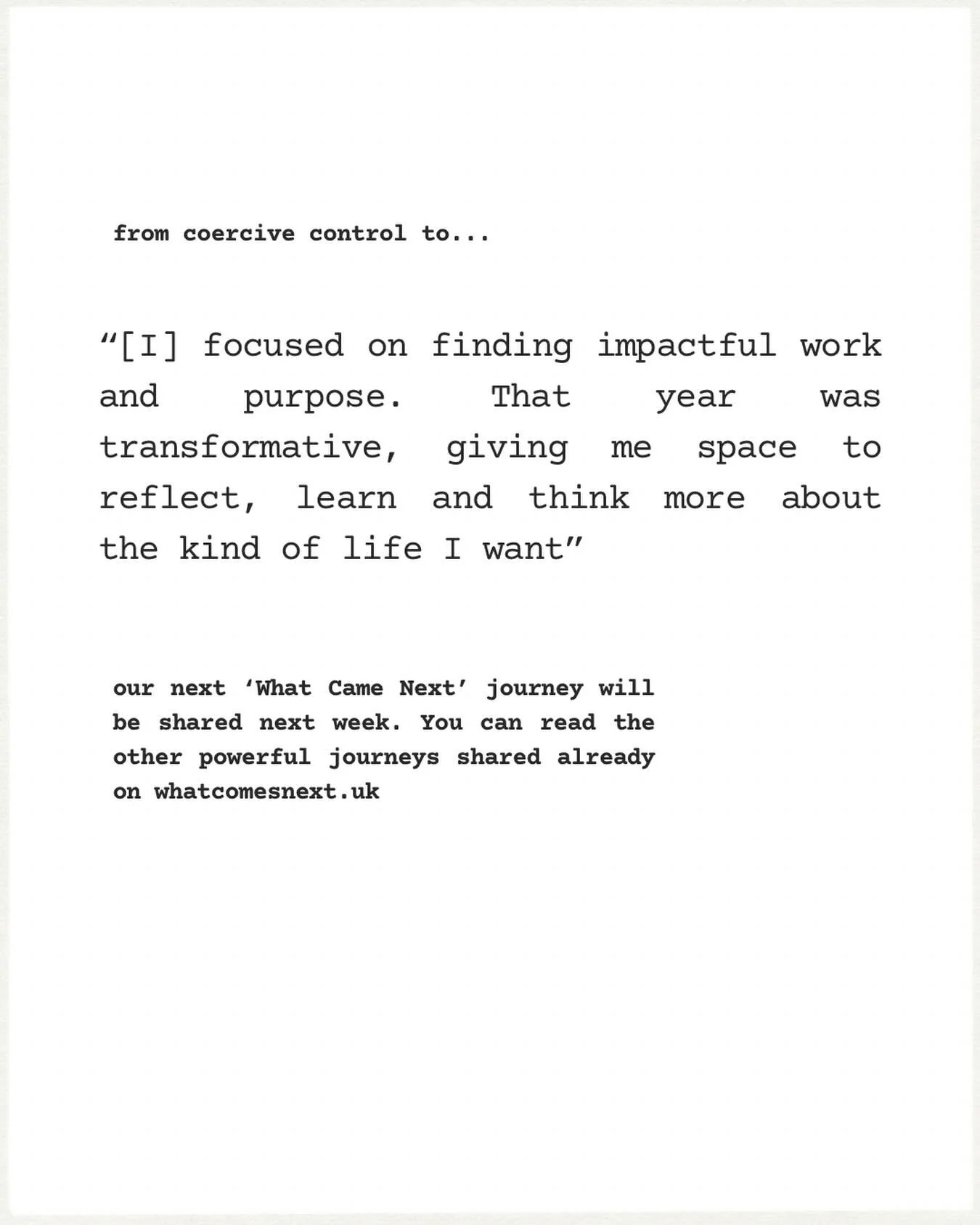 What comes next will be so much more than you ever could have imagined.

A new story from another strong woman will be shared next week.

So grateful for the strength and the vulnerability in these stories that give us all hope 🤍🪻

#whatcomesnext #