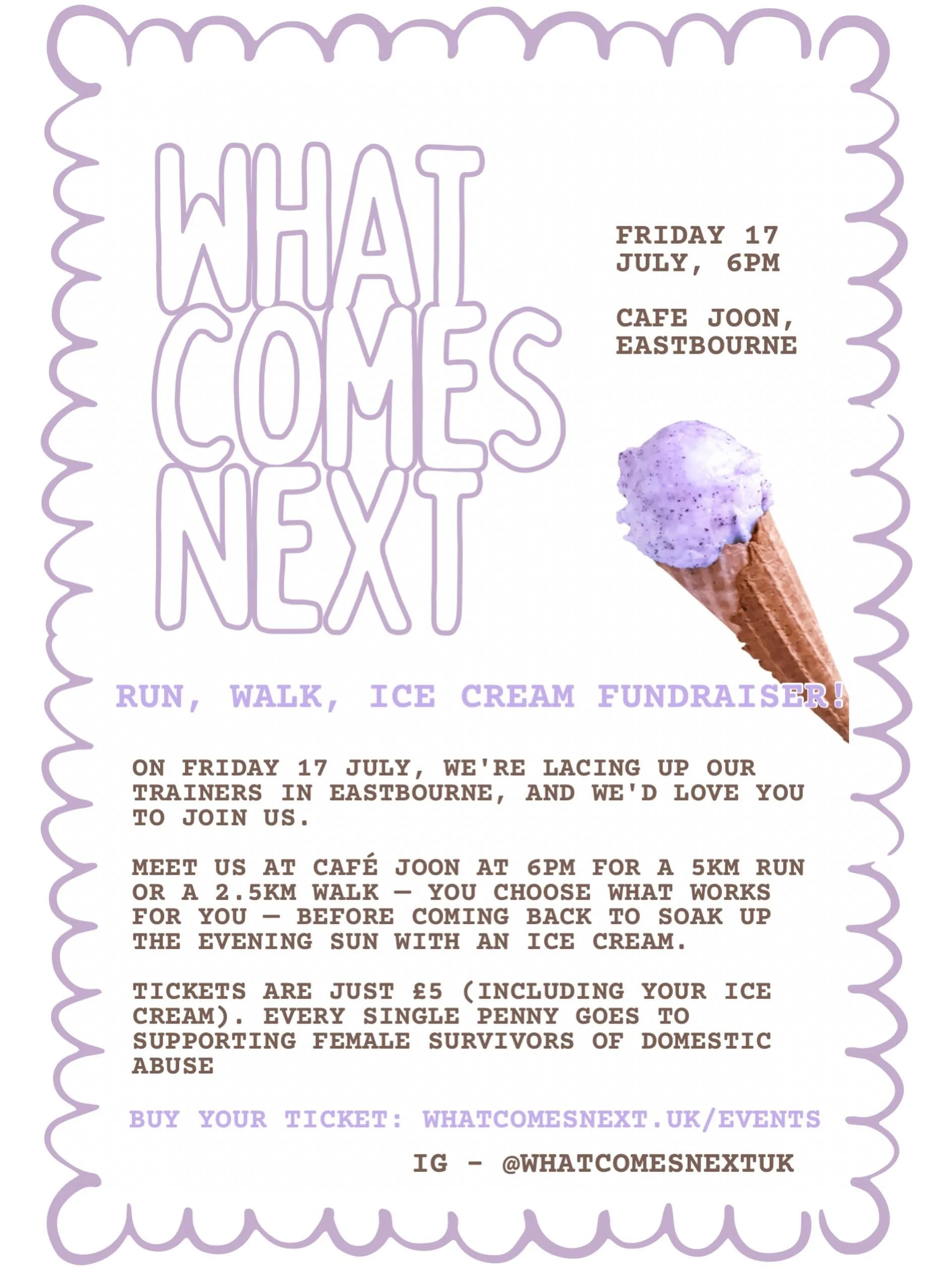SO excited for our first @whatcomesnextuk gathering! Walking, running, ice cream! What&rsquo;s not to love 🍦 your &pound;5 ticket goes straight to supporting women through What Comes Next CIC and includes your ice cream!

#eastbourne #eastbourne_ins