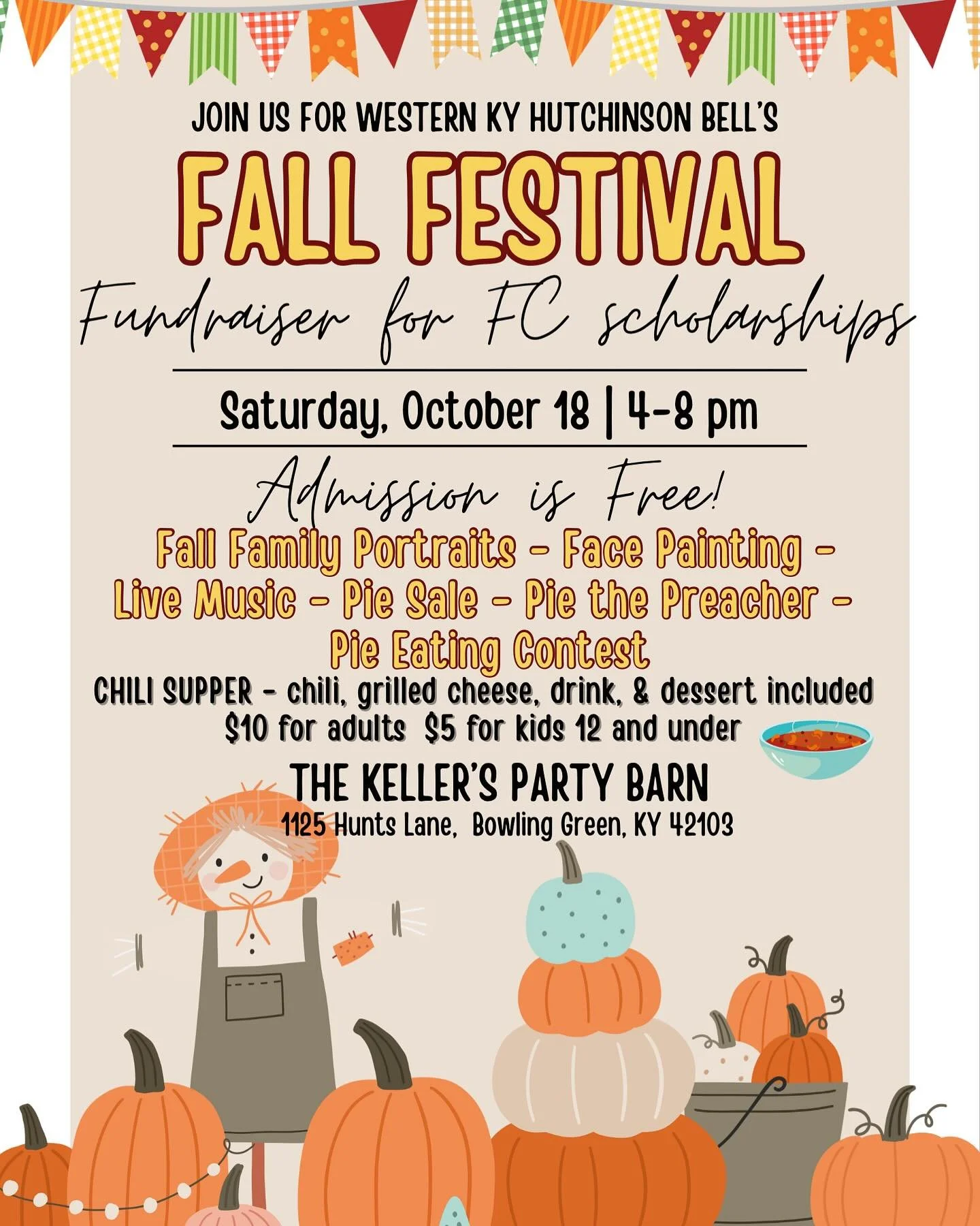 Join us for our fall festival to raise scholarship funds for local students interested in attending FC! It&rsquo;s a good opportunity for fellowship and fun! 🍁