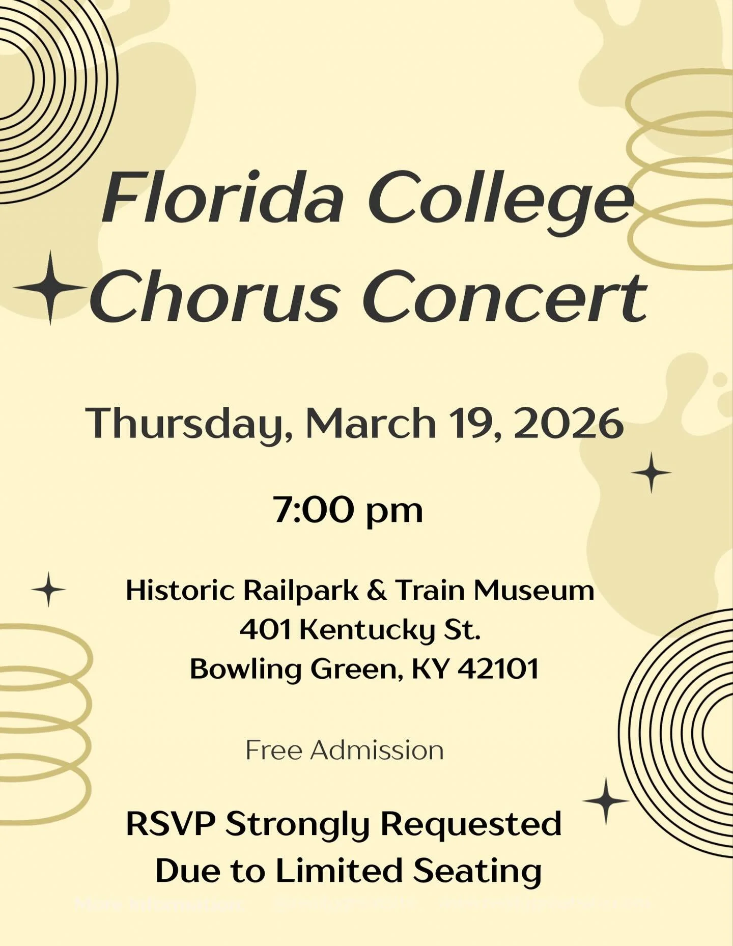 Come join us!! You won&rsquo;t want to miss it! Please RSVP to the following link due to limited seating!  https://wkyhb.com/events/florida-college-chorus-concert