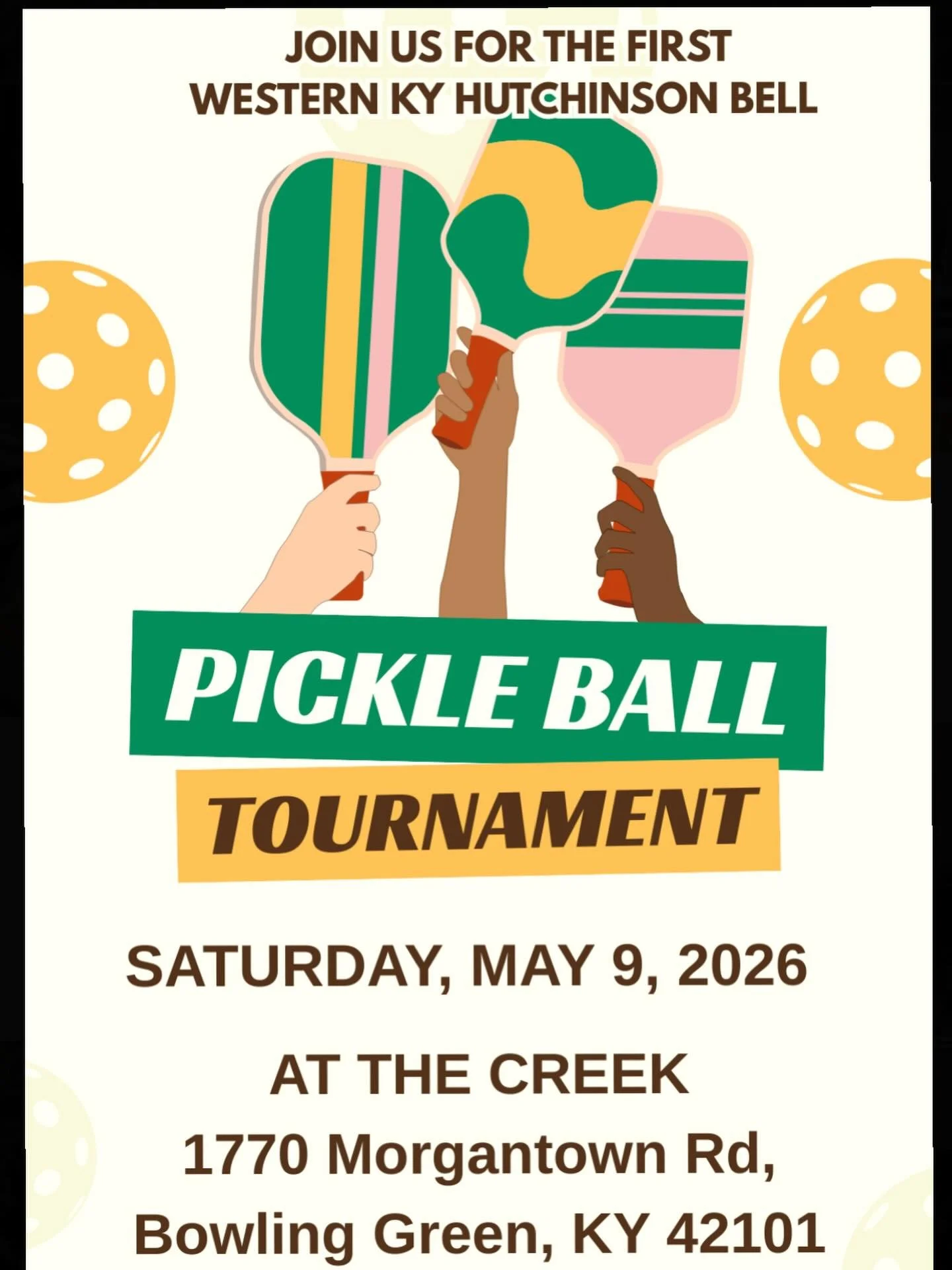 Save the date for our first pickleball tournament!! More details to come!
