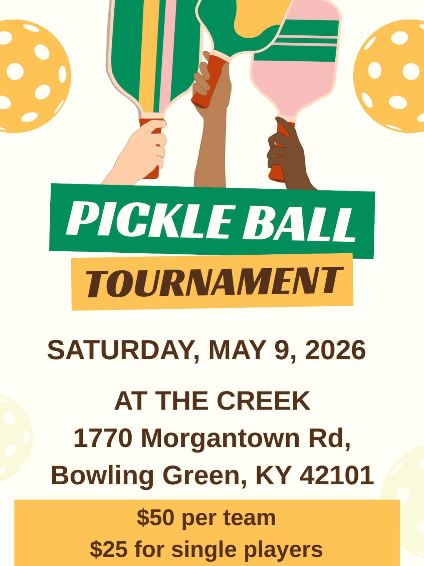 Sign up for our first WKHB Pickleball Tournament, Saturday, May 9, 2026!

Register for our Casual Tournament starting at 9 a.m. or our Competitive Tournament tentatively starting at 11 a.m. Each player registered by May 1st, will receive a compliment