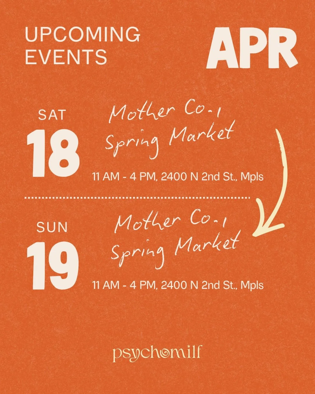 The sun is coming out to play, and so are we. Mark your calendars! 

📍 April 18 &amp; 19 &mdash; Mother Co., Plants Spring Market: Plants, art, coffee, and more. Come find us among the blooms. 11am &ndash; 4pm

📍 May 1 &mdash; Mother Co., Plants Ma