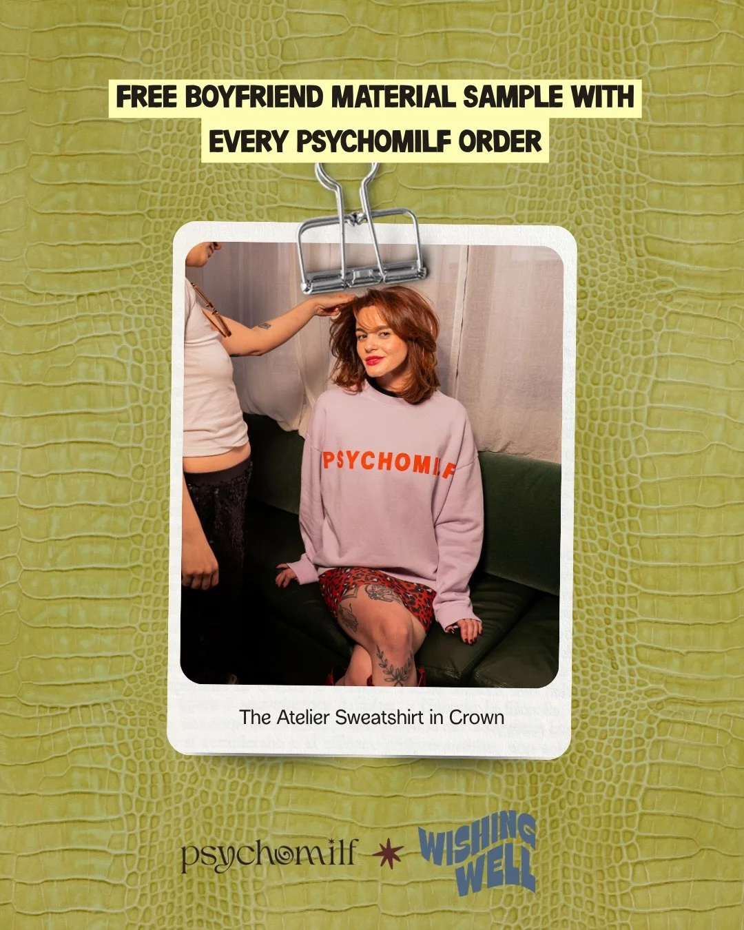 The giveaway might be over, but our cozy sweatshirt era isn&rsquo;t. Get a sample of Boyfriend Material by @wishingwellwashing with every Psychomilf order &mdash; while supplies last. 

Smells like stealing their favorite hoodie. Shop now at the link