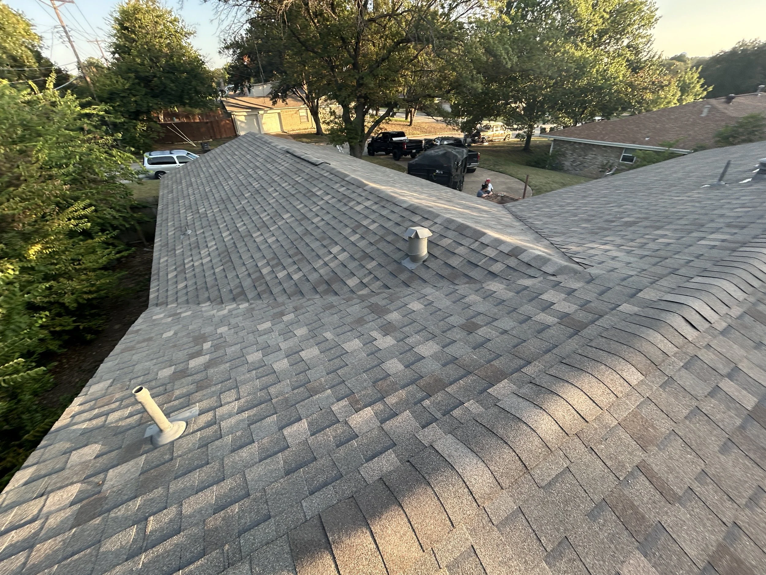 Storm damage roof inspection on a residential roof in Fort Worth, Texas.