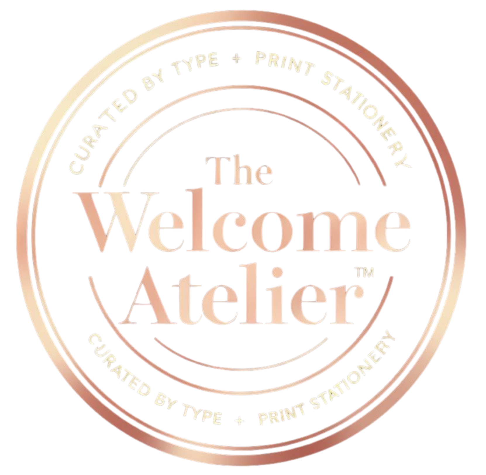 Circular logo for The Welcome Atelier, a curated by type and print stationery company.