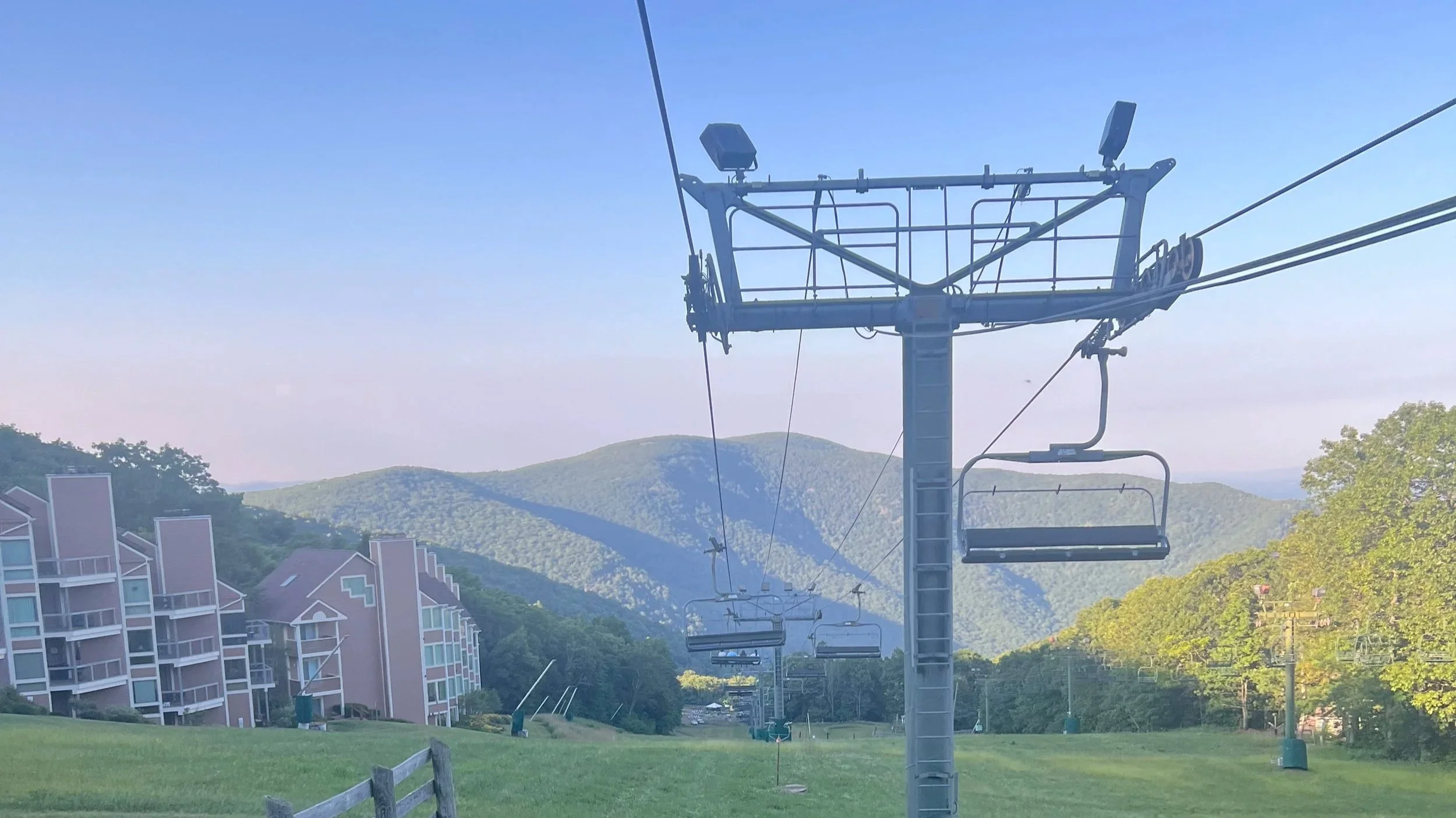Chairlift overlooking the Blue Ridge Mountains at Wintergreen Resort in Virginia.