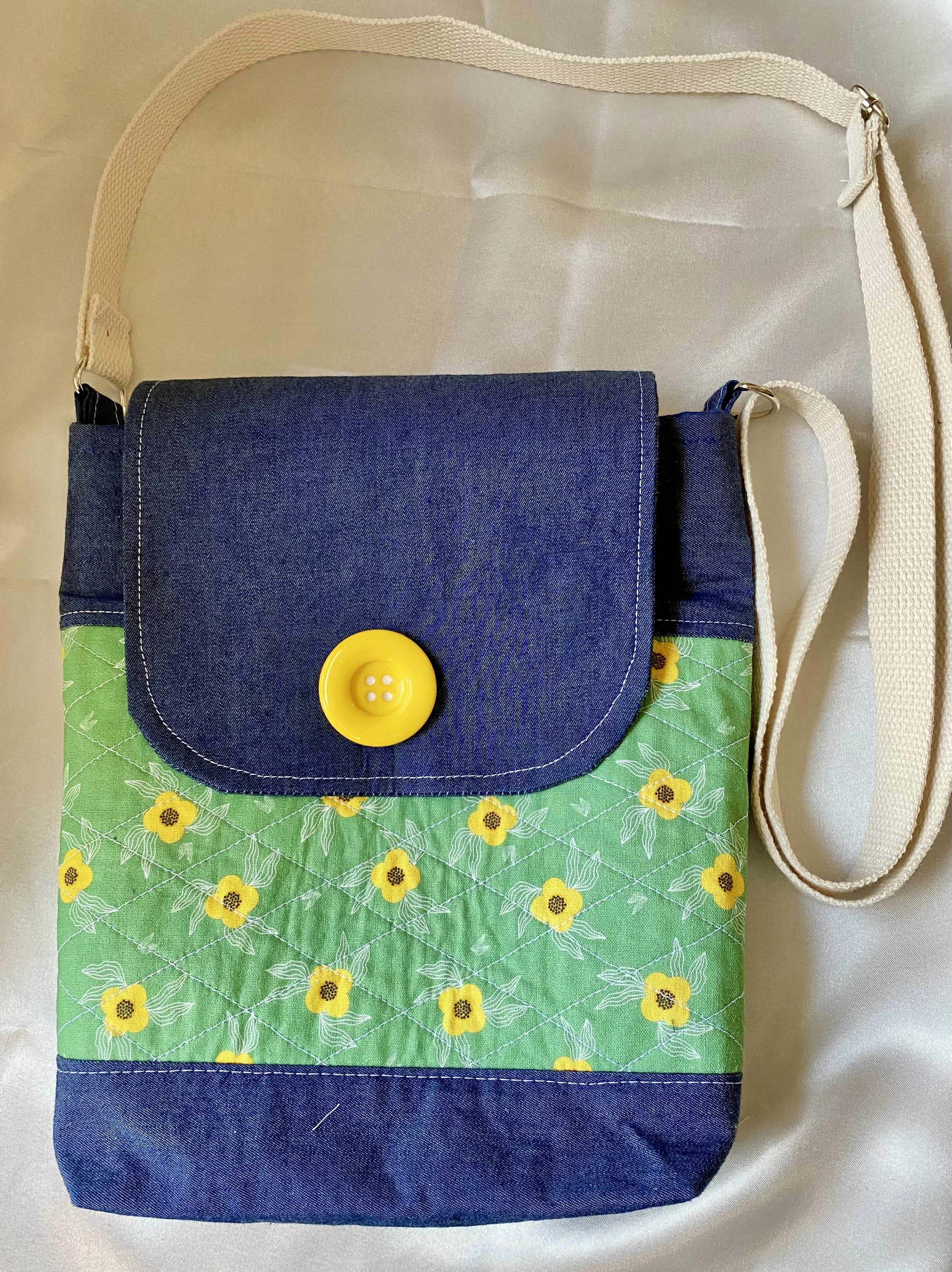 Blue Jean Yellow Flower Crossbody Bag