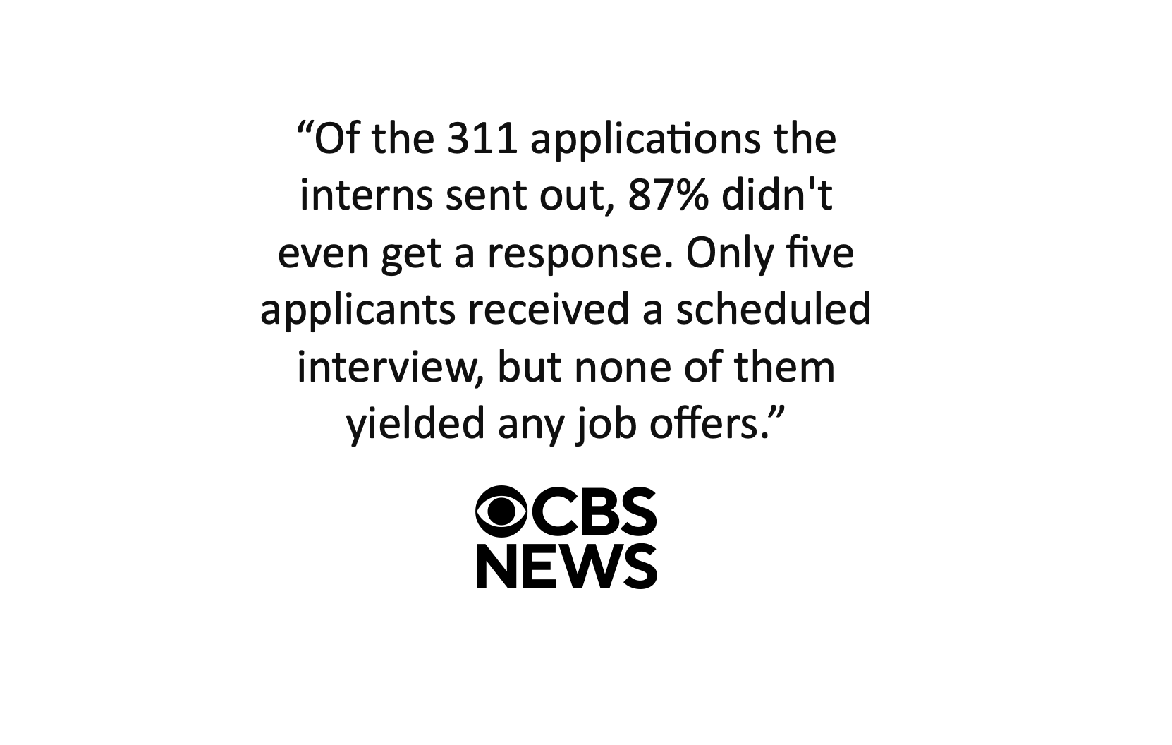 A quote about job applications from CBS News, citing statistics on applicant responses and job offers.