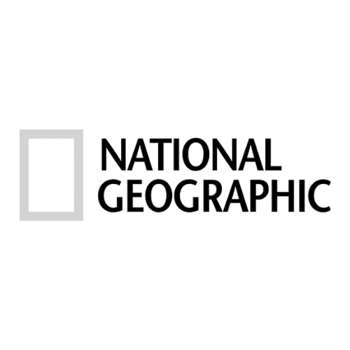 National Geographic logo in black and white, featuring a rectangular outline representing a frame, with the words "National Geographic" next to it.