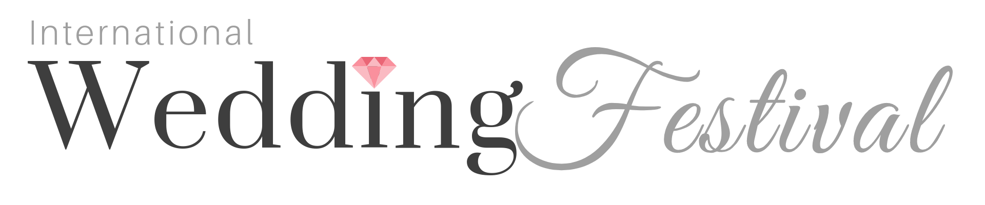 Text logo for the International Wedding Festival, with a pink diamond-shaped icon over the 'i' in 'Wedding'