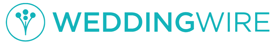 WeddingWire logo with stylized floral icon and teal and black text.