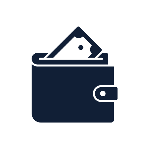 Icon of a wallet with a dollar bill sticking out.