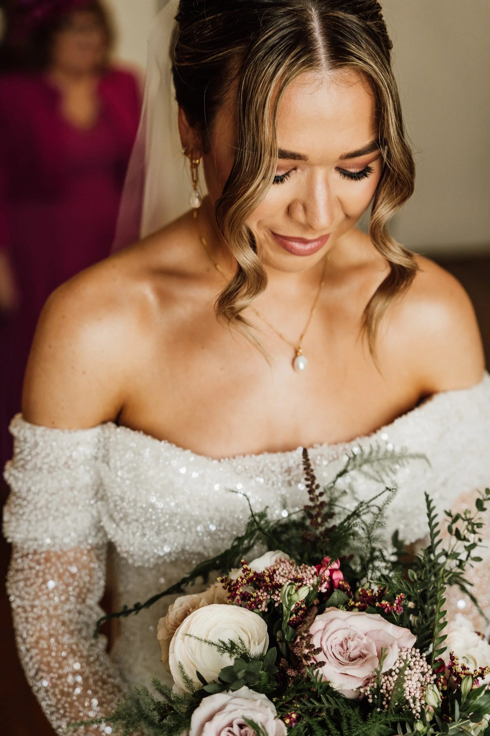 Bride with Flowers by Peacock & Wild (The Blossom Room) founded by Carol Peacockat West Tower (