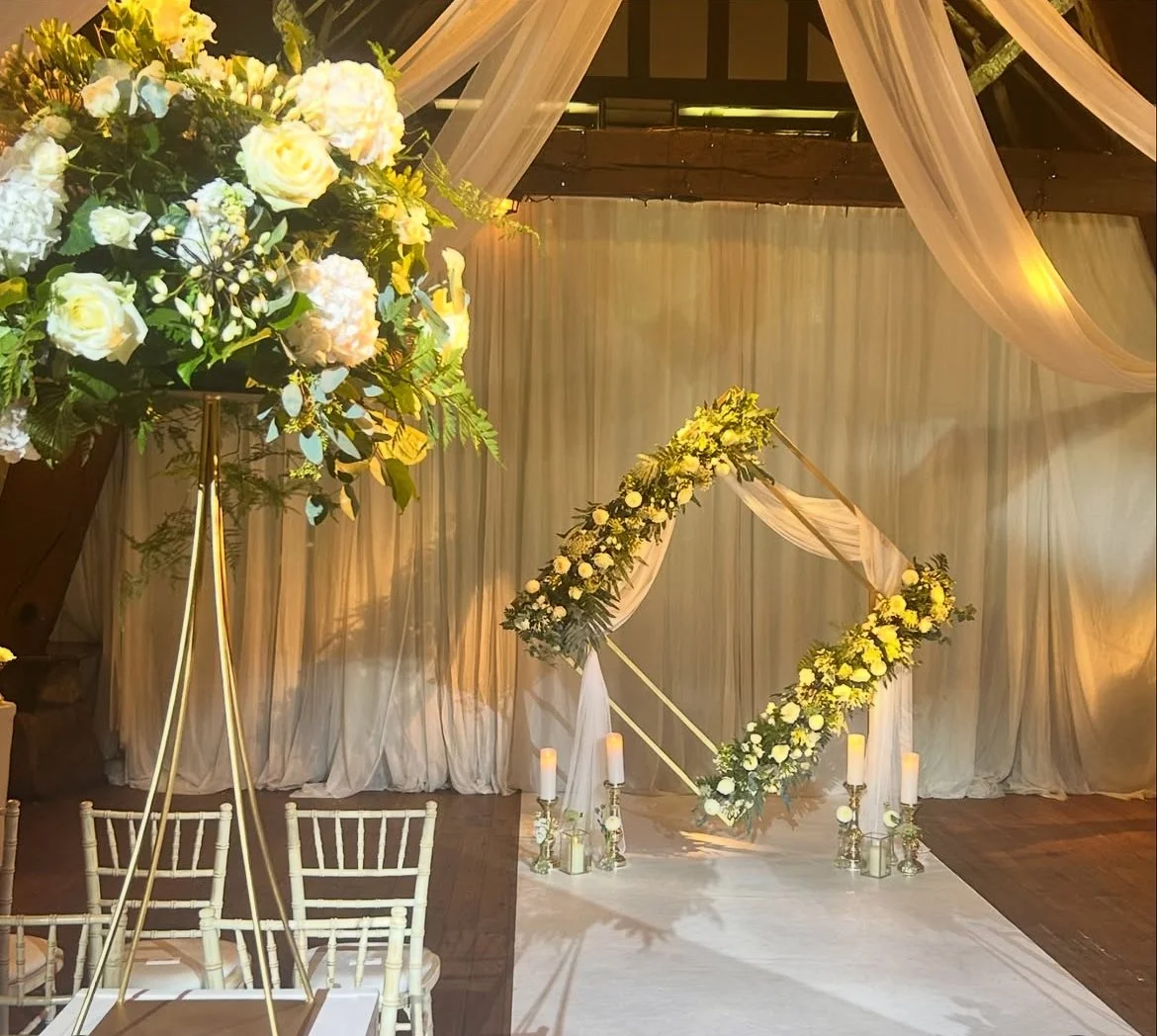 Wedding Flower installation and table centrepiece at Rivington Hall and Barn Bolton