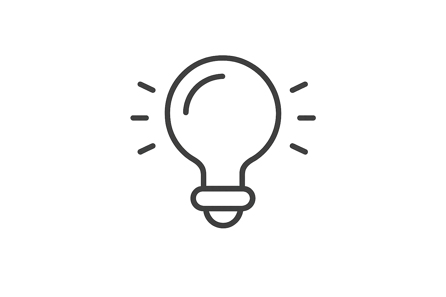 Line drawing of a light bulb with a glowing effect, representing an idea or innovation.