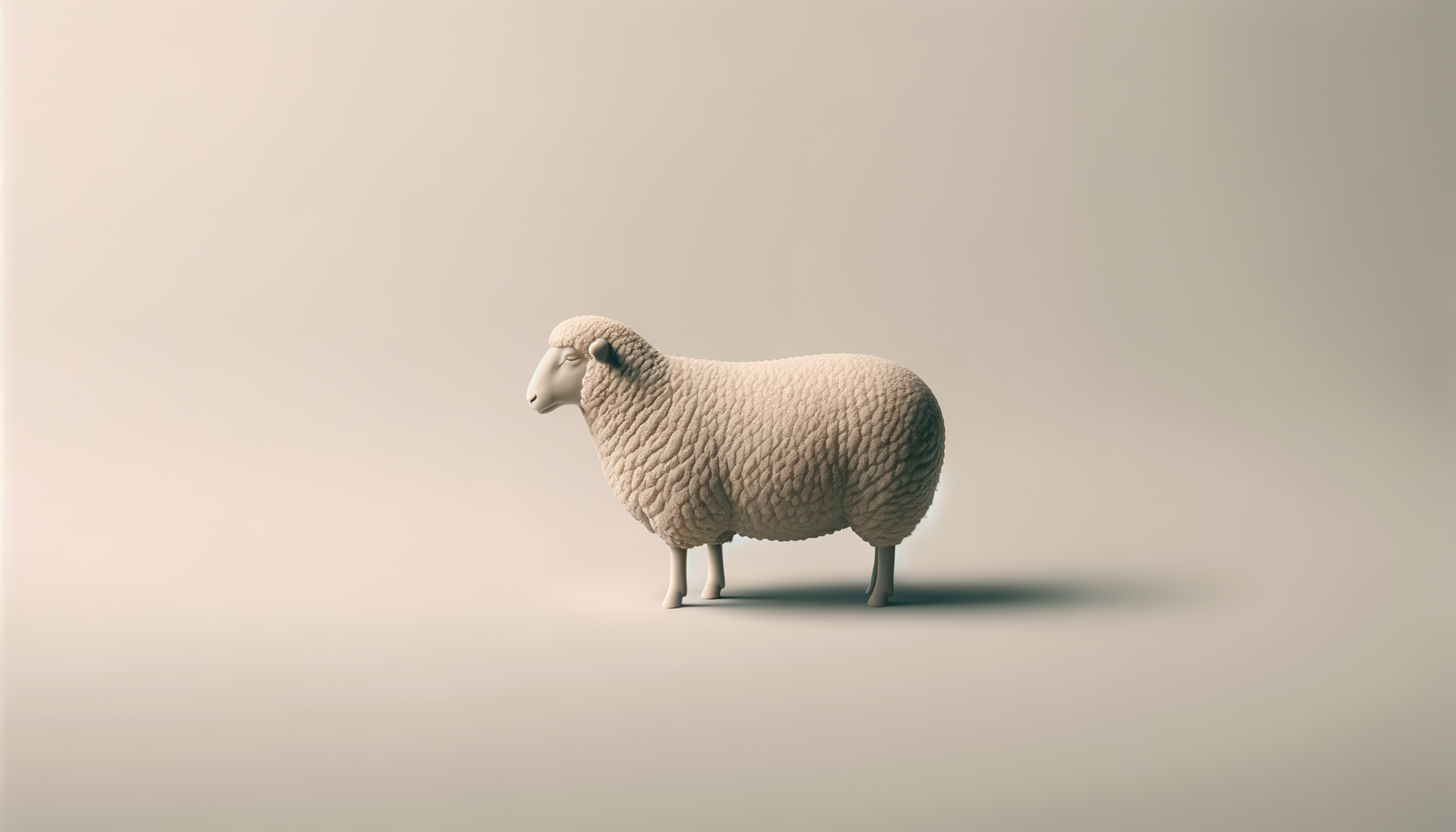 A cartoon sheep with a fluffy, textured body and a simple, white face standing on a plain surface against a neutral background.