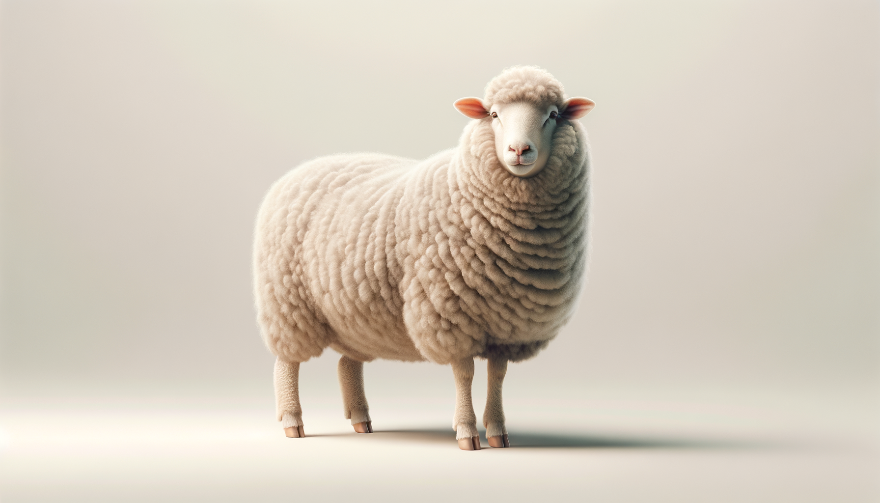 A digitally created sheep with the body of a sheep and the face of a lamb, set against a plain background.