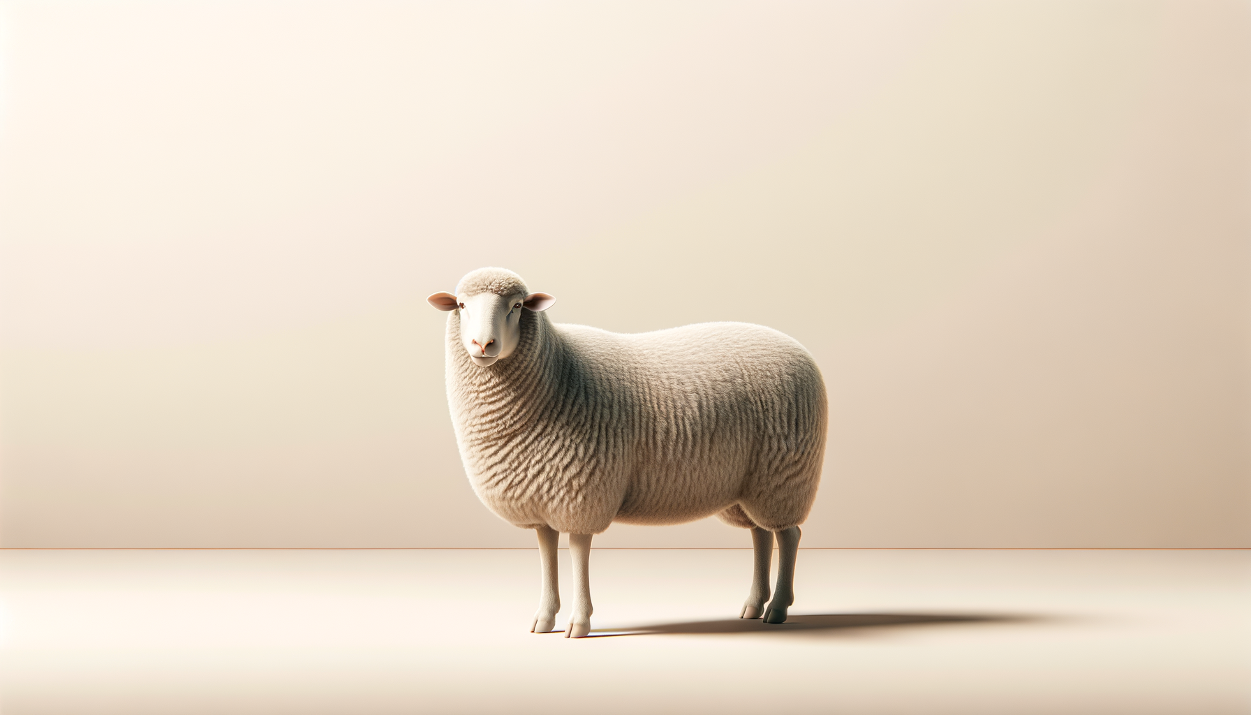 A digitally created sheep standing on a plain, light-colored background.