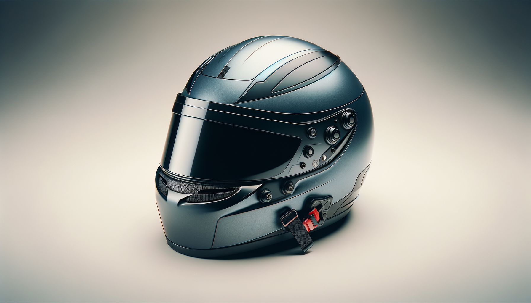 A sleek, modern motorcycle helmet with a dark visor and aerodynamic design on a neutral background.