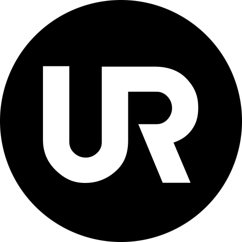 Black background with large white letters 'UR' centered.
