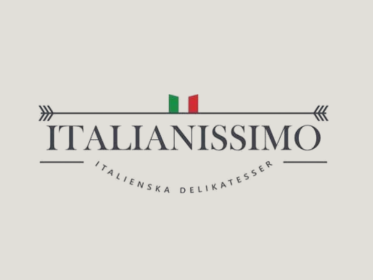 Logo for Italianissimo with a small Italian flag above the text, and the subtitle 'Italienska Delikatesser'.