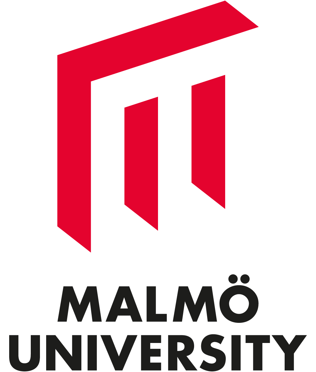 Logo of Malmö University featuring a stylized red and black emblem and the text "Malmö University" below