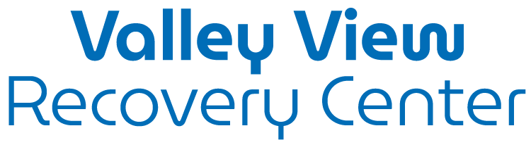 Valley View Recovery Center logo with blue text on a black background.