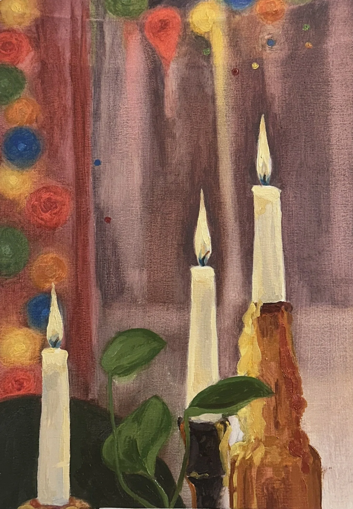 Christmas Lights & Candles // 7"x10 1/2" // Oil on Paper // December 29th, 2025