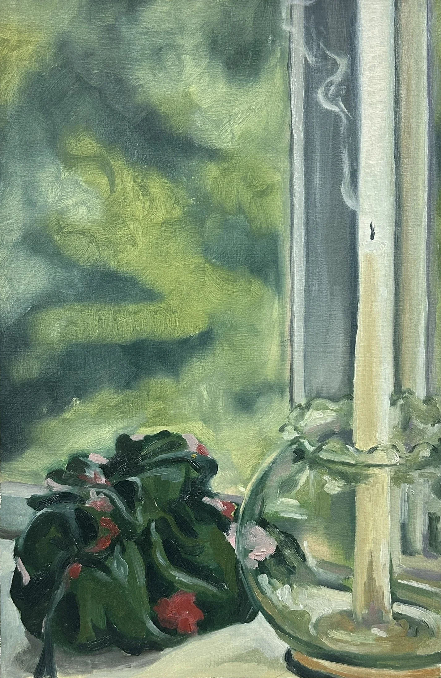 Overcast Office Window, 1 of 2 // 7"x10 1/2" // Oil on Paper // July 8th, 2025
