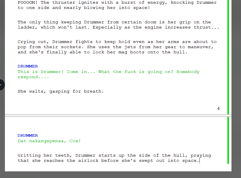 Screen grab of the script displaying the 3-4 lines describing "The Ladder" moment.
