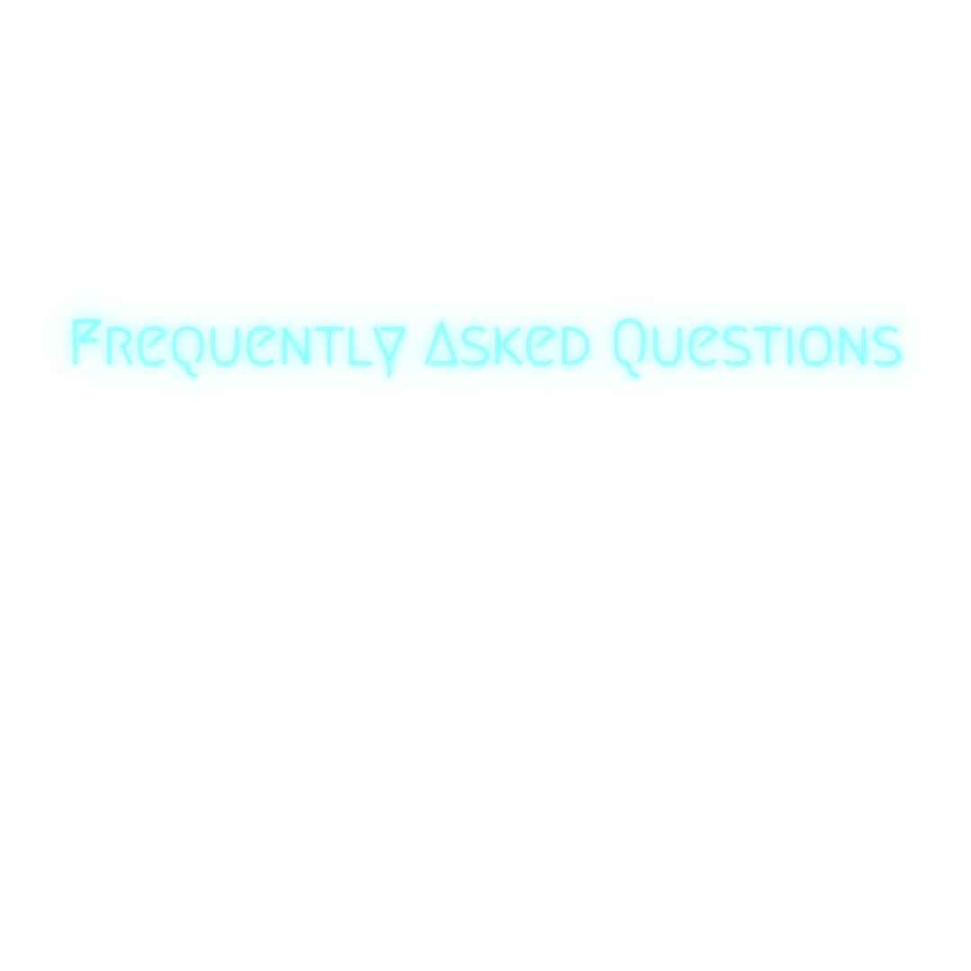Neon sign with the text "Frequently Asked Questions" in blue, glowing letters.