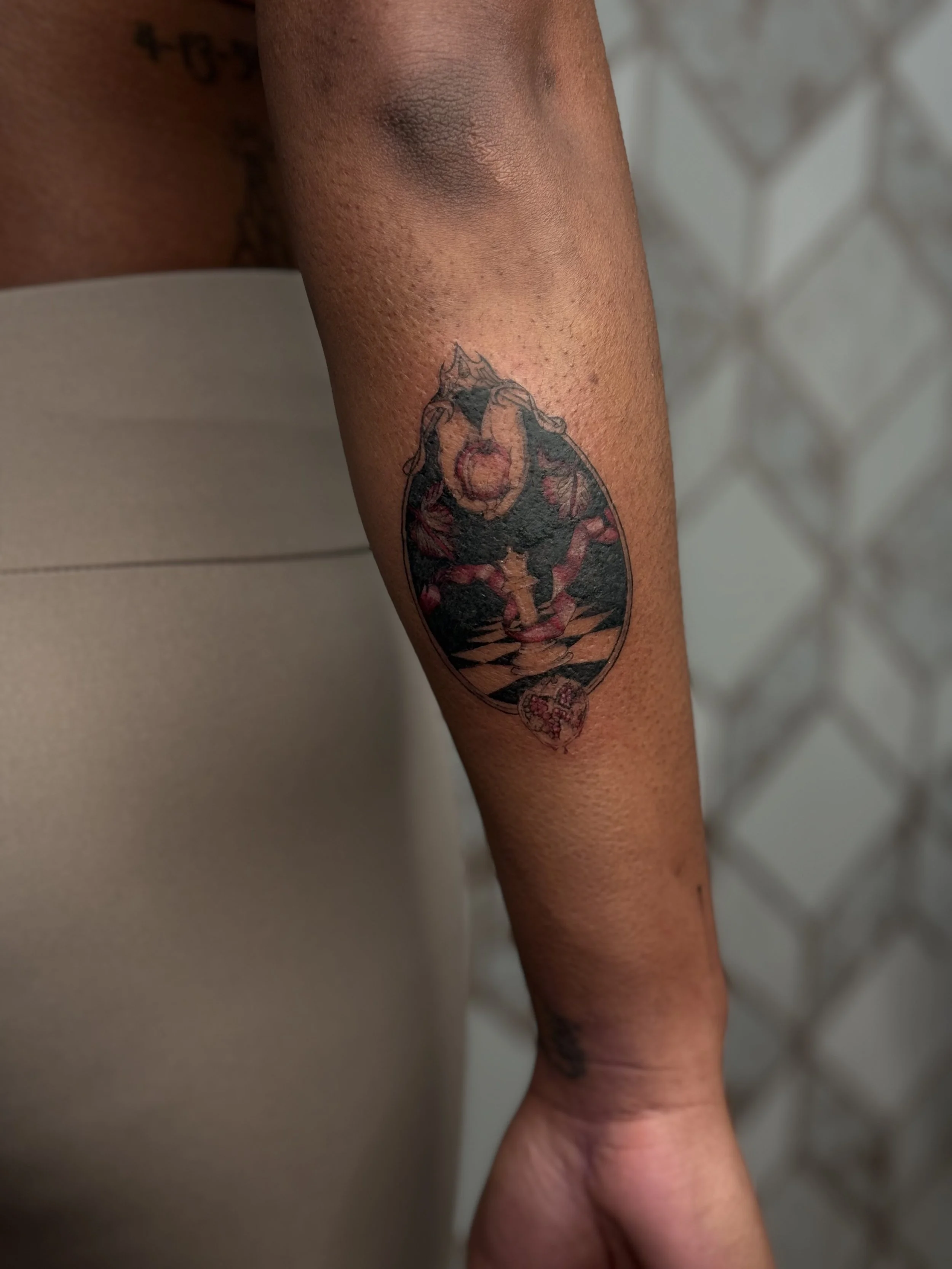 Illustrative color tattoo collage inspired by the Twilight book covers on melanated skin