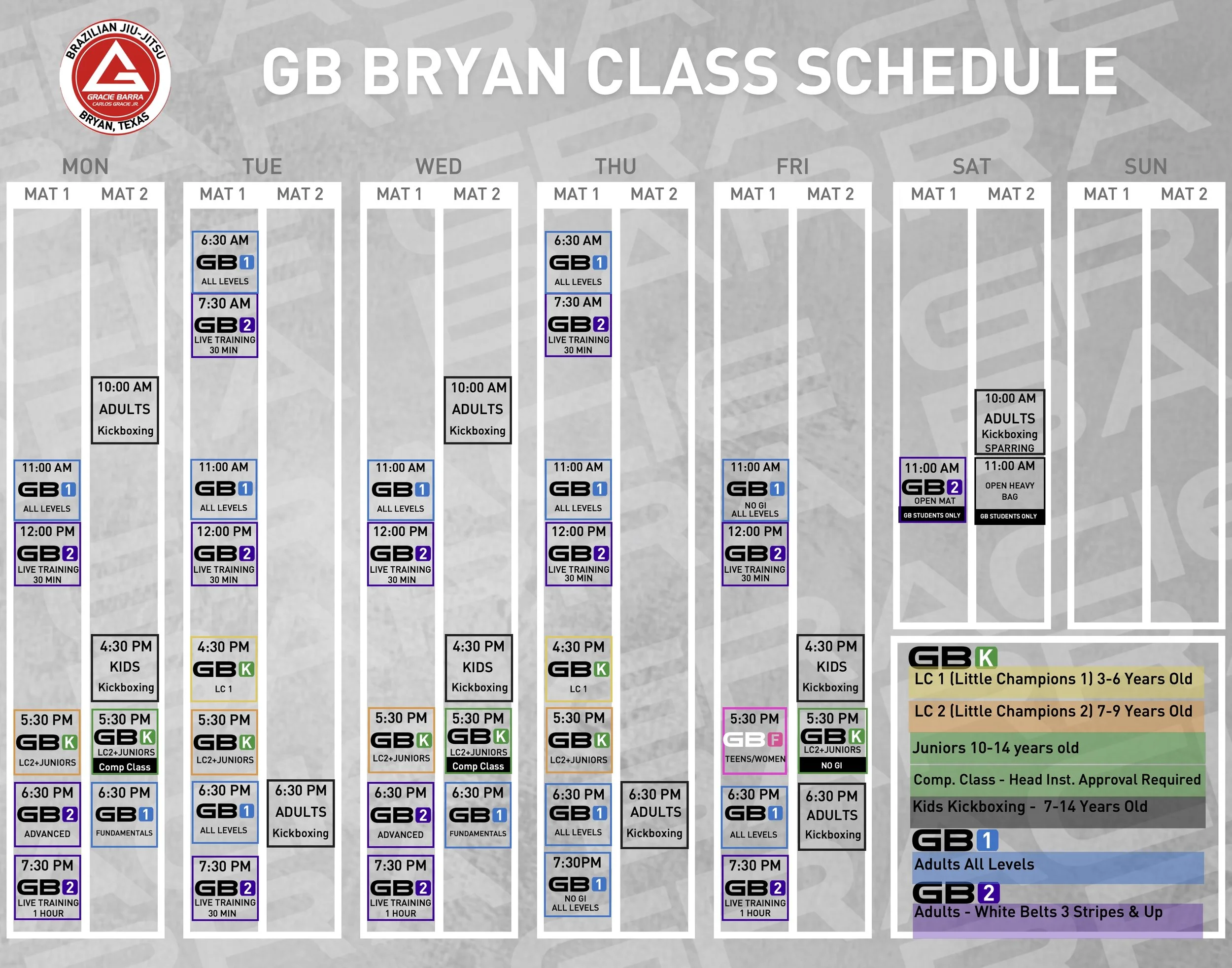 Gracie Barra Bryan Schedule