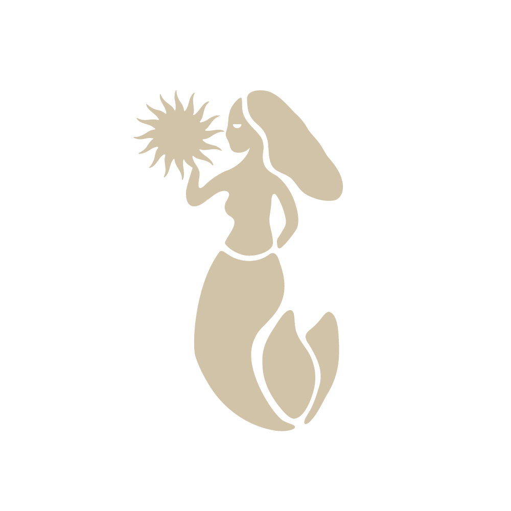 Silhouette of a mermaid holding a starfish.