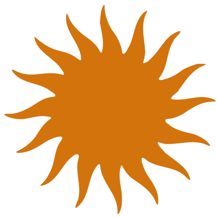 A stylized orange sun with pointed rays radiating outward.