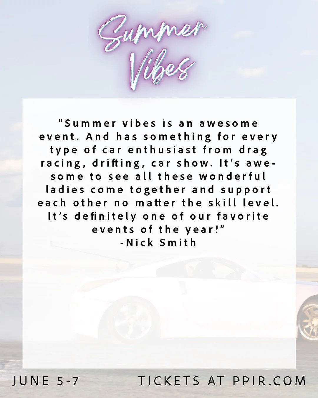 "The ladies at this event are so AMAZING!!" &mdash; Joy Williams

Why should you join us at Summer Vibes? Just see what last year's attendees had to say!

Don't miss out&mdash;get your tickets at PPIR.com!