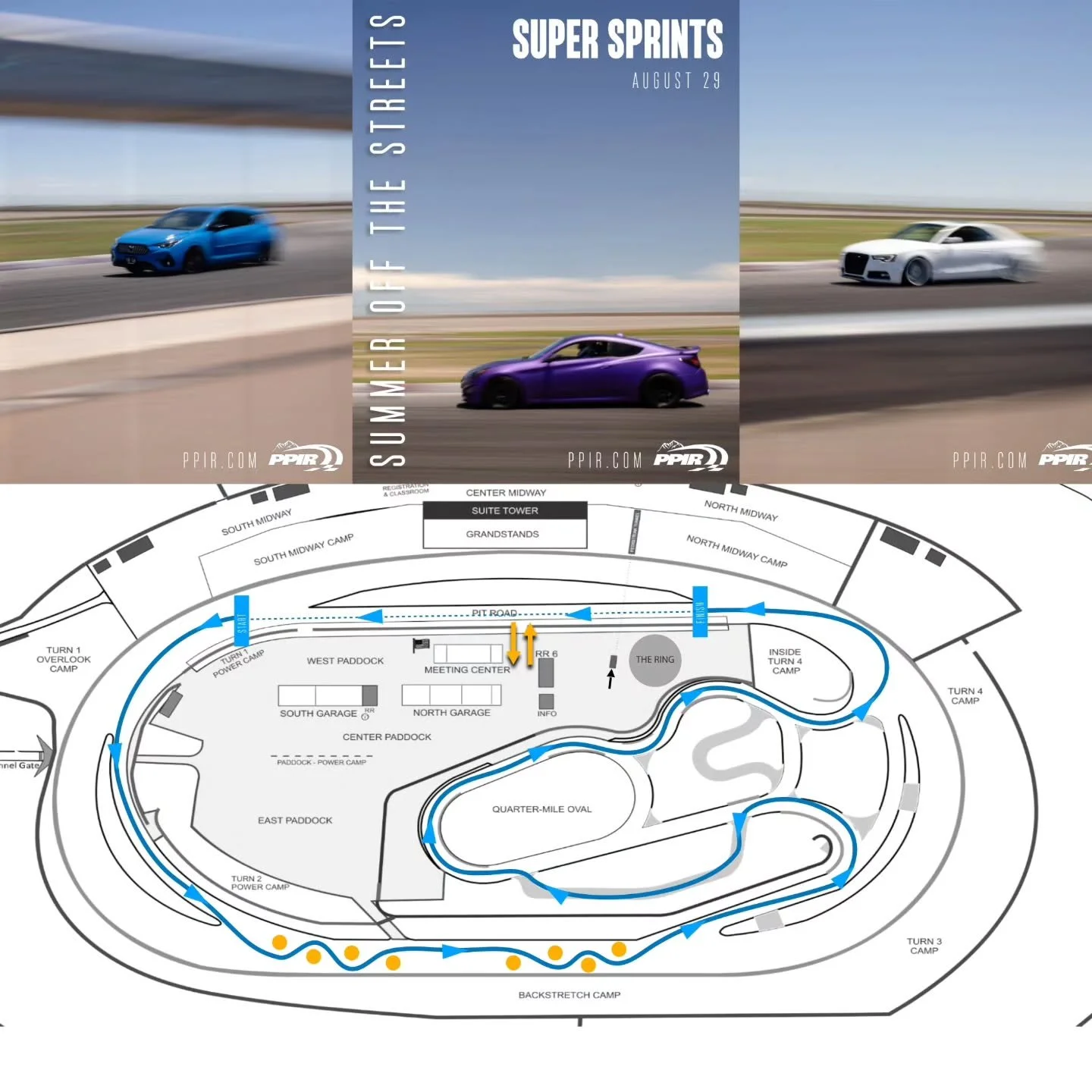Super Sprints layout for tomorrow morning!
Get in some laps! Tickets at PPIR.com