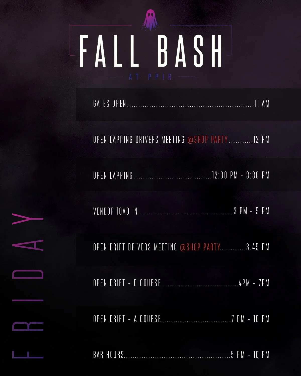 The countdown begins! Fall Bash is 1 month away!

This is the final motorsports festival at Pikes Peak International Raceway.
Fall Bash is a chance to bring the PPIR community together for one more weekend of racing, car culture, family activities, a