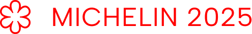 Logo for Michelin Guide 2025 with a red clover symbol and text in black and red.