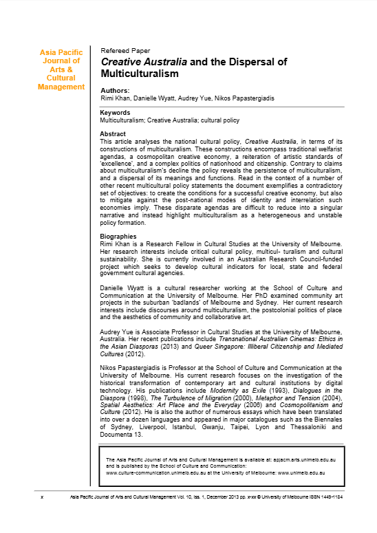 Creative Australia and the dispersal of multiculturalism