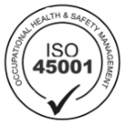 ISO 45001 Occupational Health and Safety Management certification badge with a checkmark.