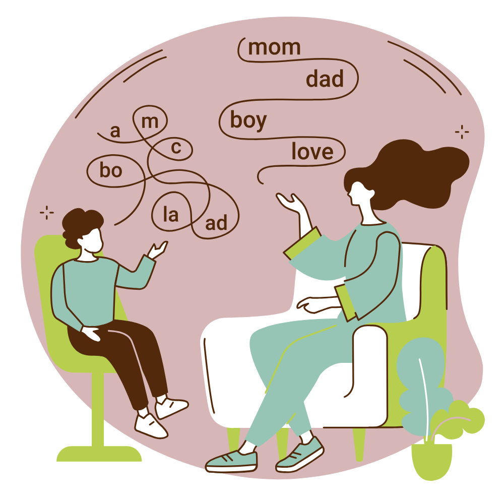 Clipart of SLP and child working on language therapy
