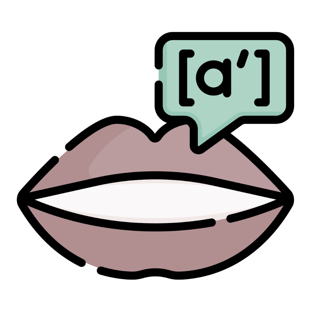 Clip art of mouth practicing speech sounds for The Next Page Speech Therapy