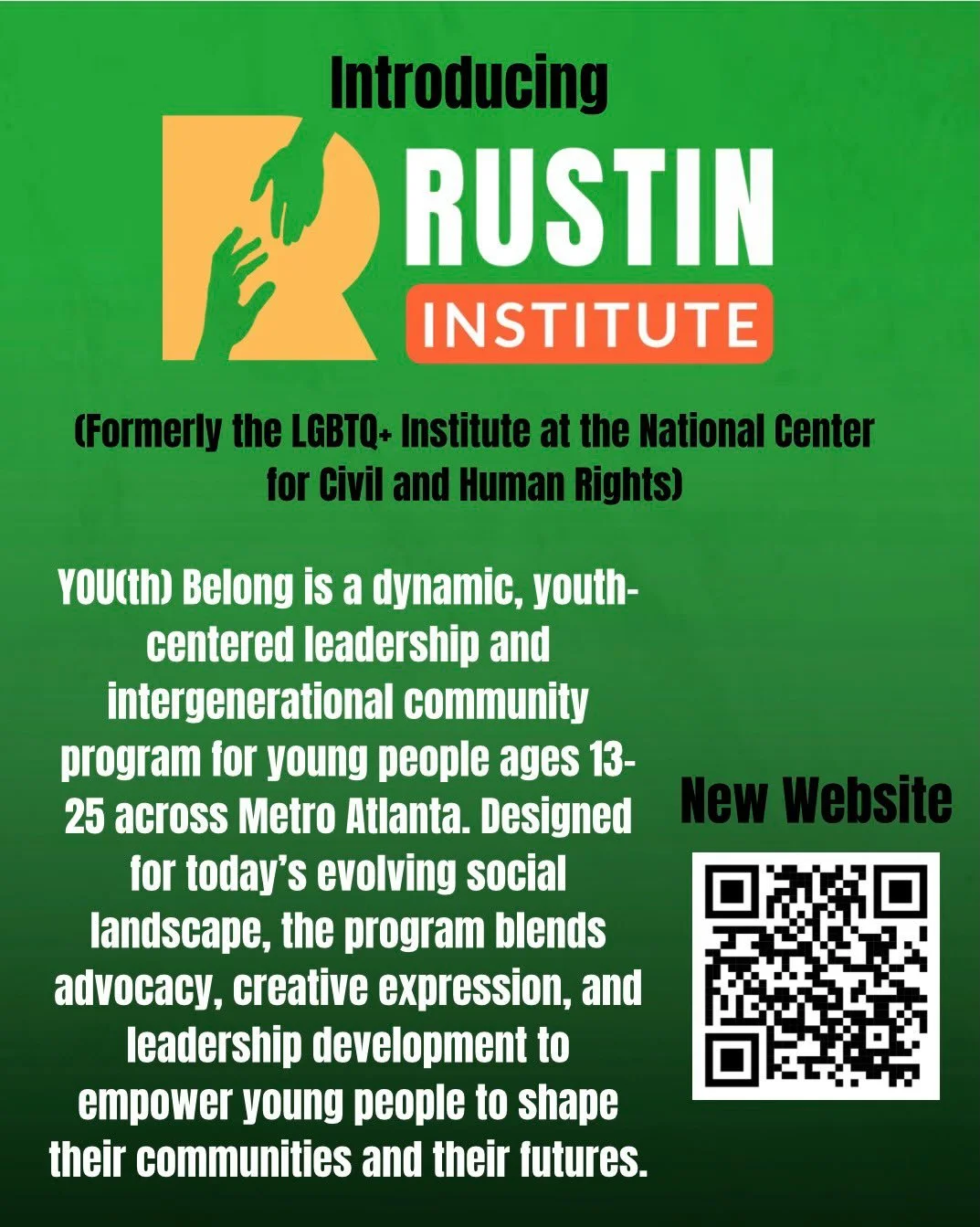 Introducing the Rustin Institute for Leadership Development!! YOU(th) Belong is one of their amazing programs, so we wanted to reintroduce this program under the new organization.

YOU(th) Belong is a dynamic, youth-centered leadership and intergener